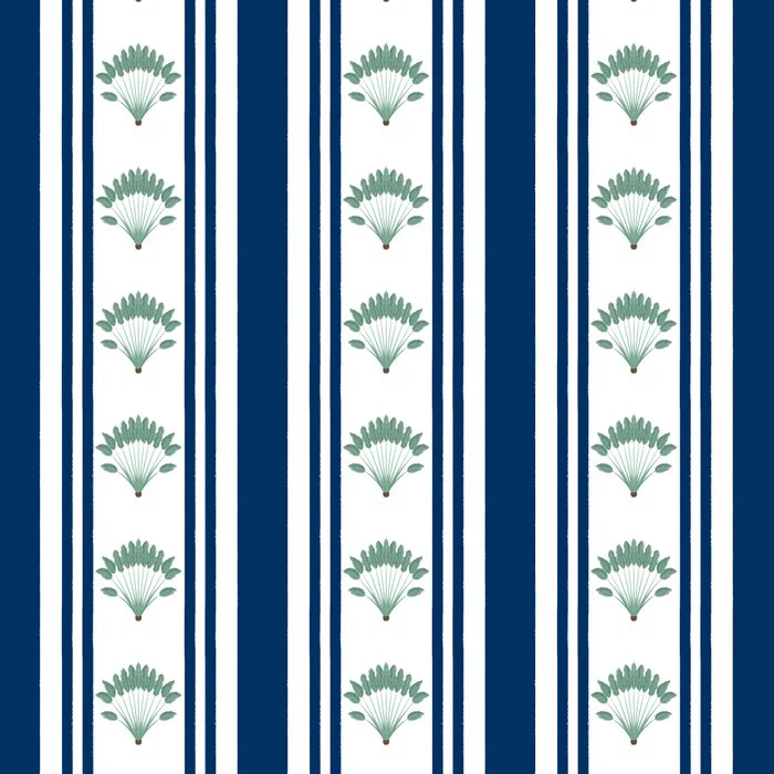 Blue Moroccan stripes and traveler's palm trees