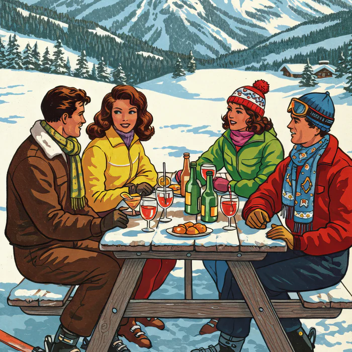 Vintage Ski Lodge Friends Winter Picnic