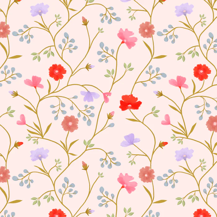 Vintage Petal Tapestry - Painterly Botanical Vine