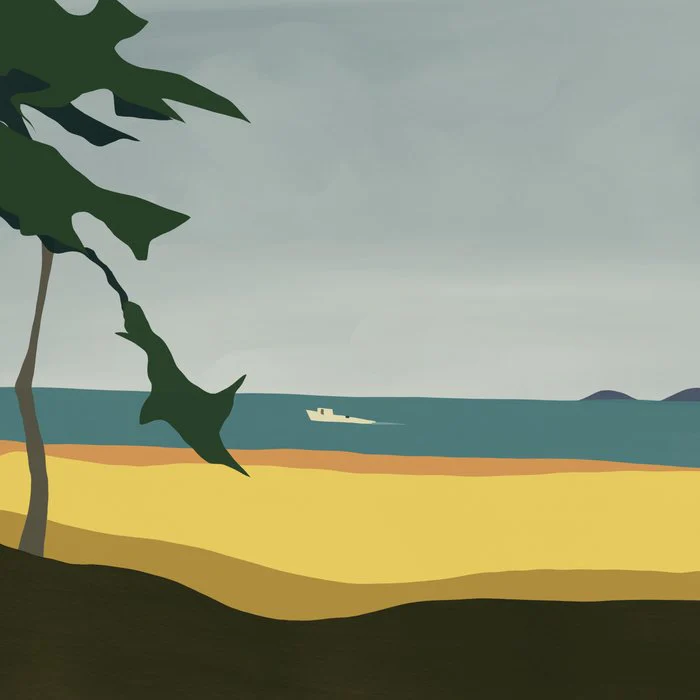 Beach Scene with Distant Boat