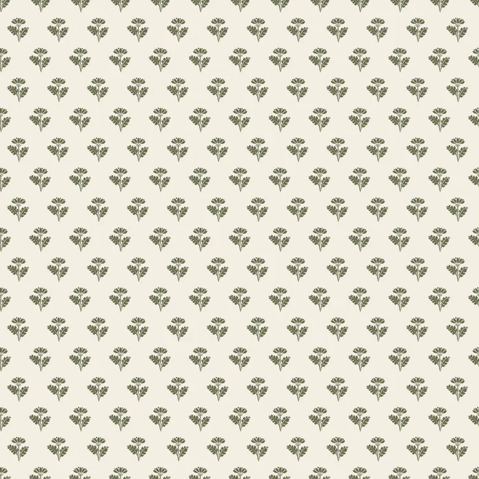 Vintage Cottage Paper Flowers Petite Floral Pattern Green and Cream