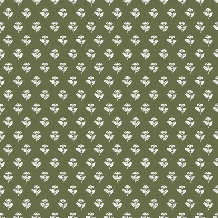 Cozy Cottage Paper Flowers Vintage Floral Green and Cream Petite Pattern