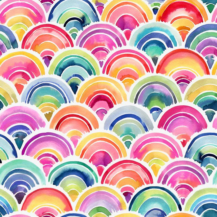 Rainbow Watercolor Waves Colorful Abstract Arches Scallops
