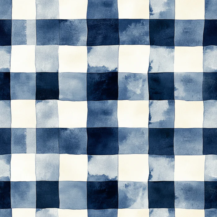 Large Dark Blue Watercolor Gingham Plaid All Over