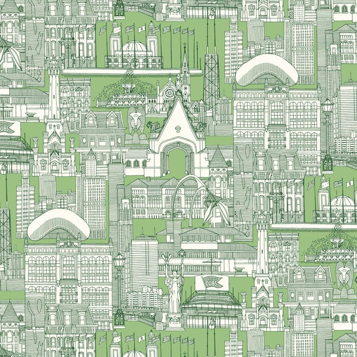 Chicago toile sea kelp sage green