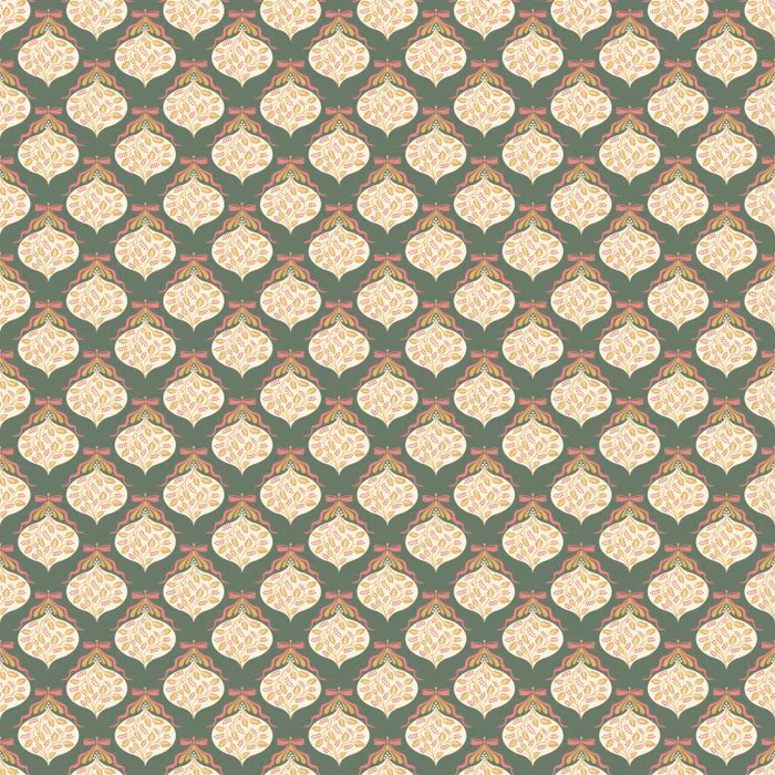 Holly And Mistletoe Baubles - Pink, Yellow Ochre, Sage Green