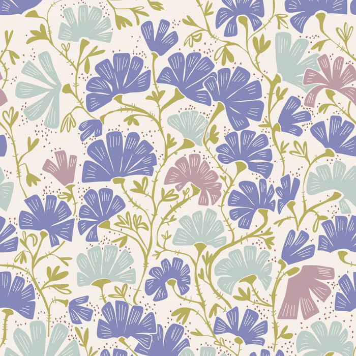 Blue Wildflower Botanical Pattern Hand-Drawn Floral Design