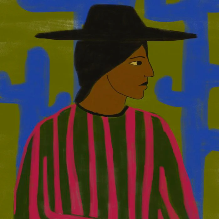 Southwestern Woman with Blue Cactus