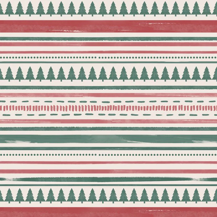 Folk Art Christmas Stripes Rustic Red and Green