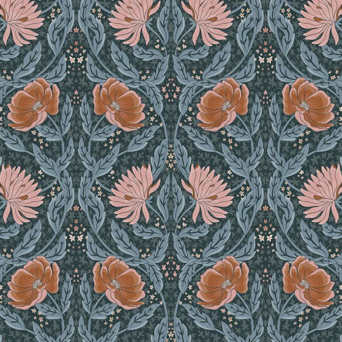 Poppies and Dahlias arts and crafts - botanical heritage revival