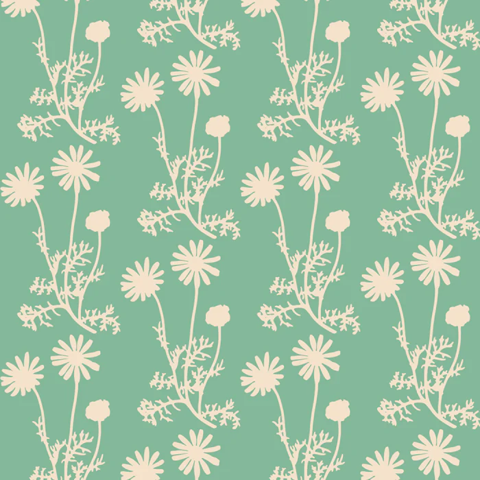 Wild Daisies Floral Botanical Pattern in Light Teal Green and Cream