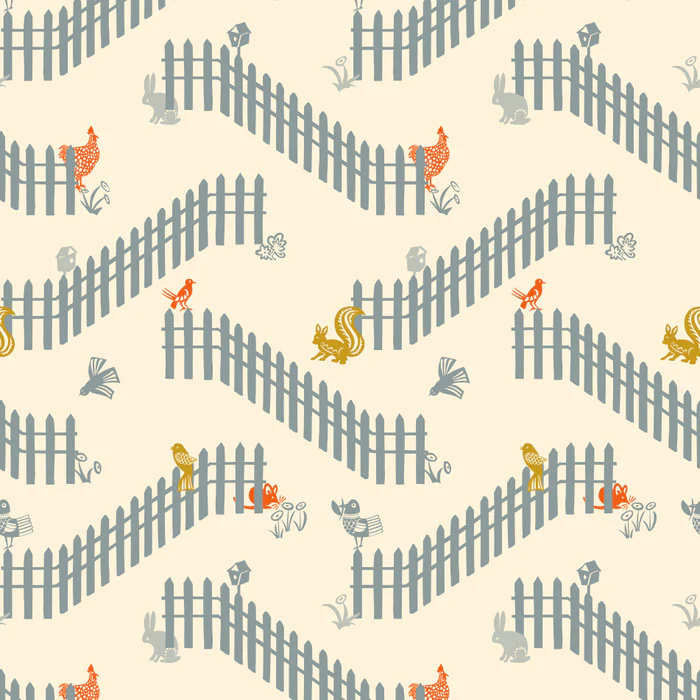 Garden view over the fence Cream and dusty blue