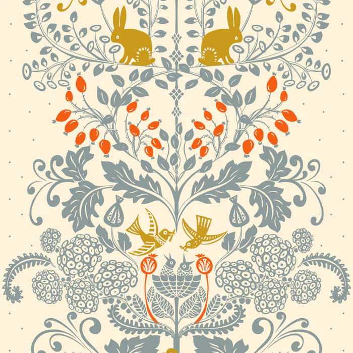 Garden Tales XXL damask panel cream and dusty blue