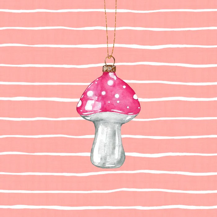 Cottagecore Mushroom Christmas Ornament Watercolor