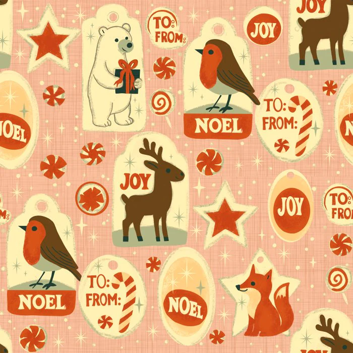 Festive Animal Christmas Tags - Retro Holiday Pink