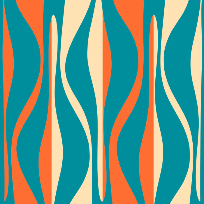 Mid Century Modern Retro Lounge Striped Ogee Pattern Blue Orange