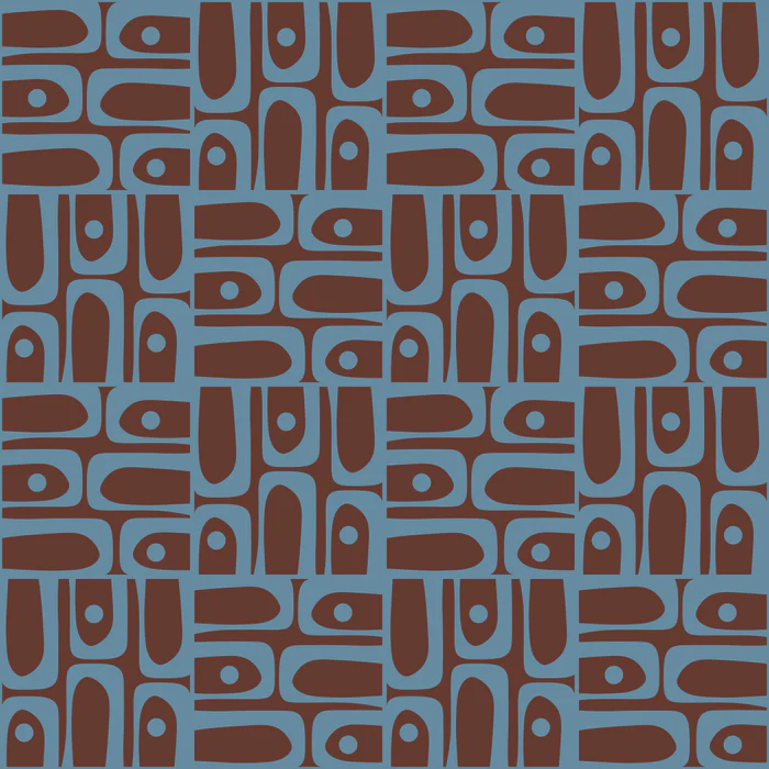 Mid Century Modern Piquet Abstract Geometric Multi Pattern Brown and Blue