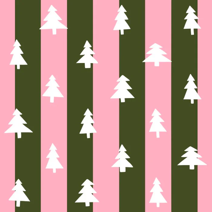 Christmas Tree Pattern on Pink and Green Stripes