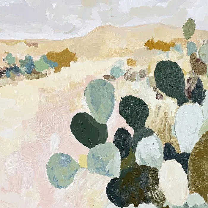 Abstract Desert Cactus Art Print in Sage Green Tones
