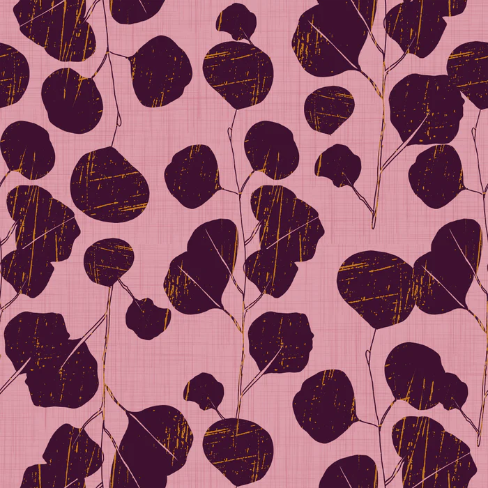 Boho Botanical Plum Leaves on Pink