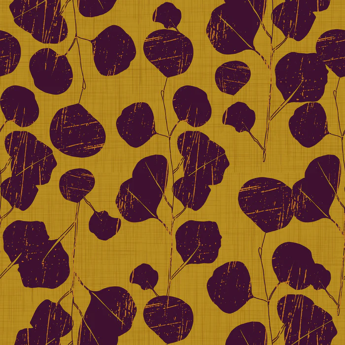 Boho Botanical Plum Leaves on Golden Brown