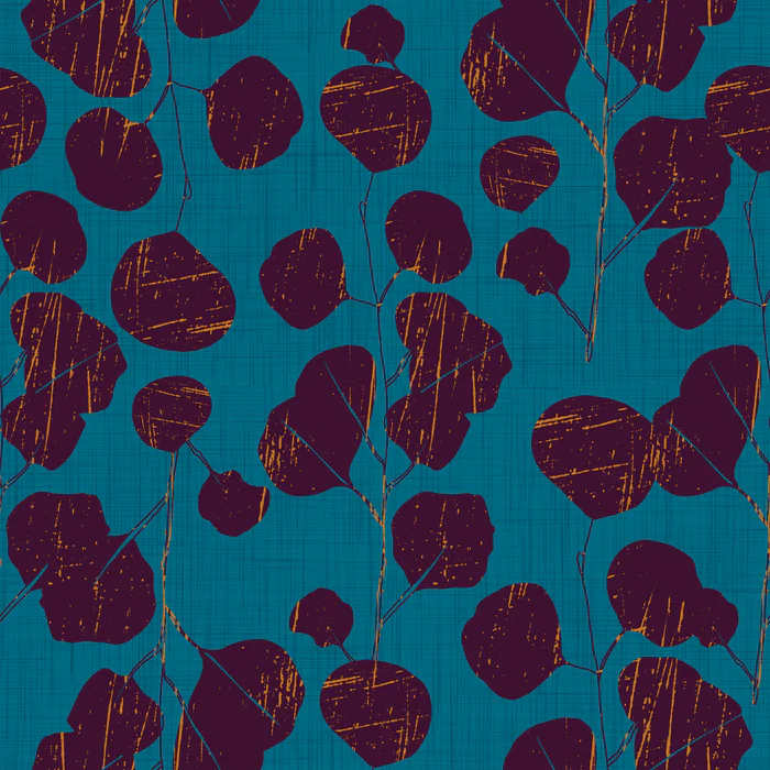 Boho Botanical Plum Leaves on Teal